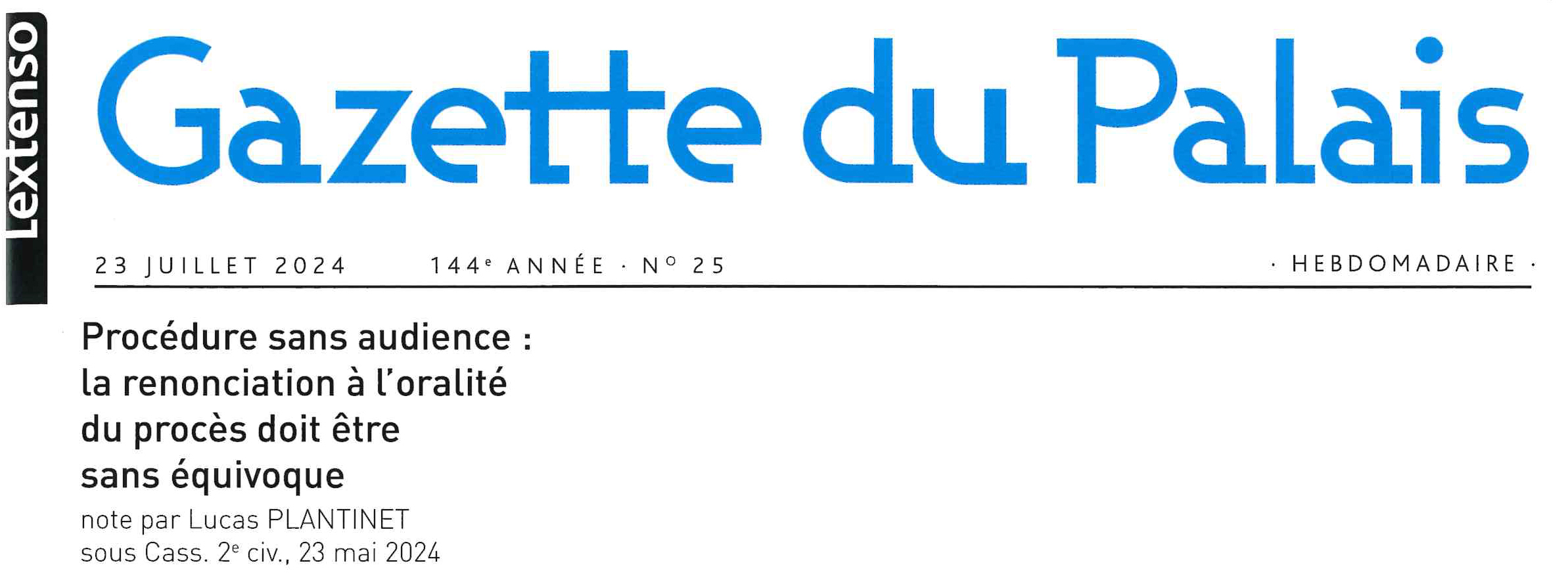 Gazette du Palais n°25 du 23 juillet 2024