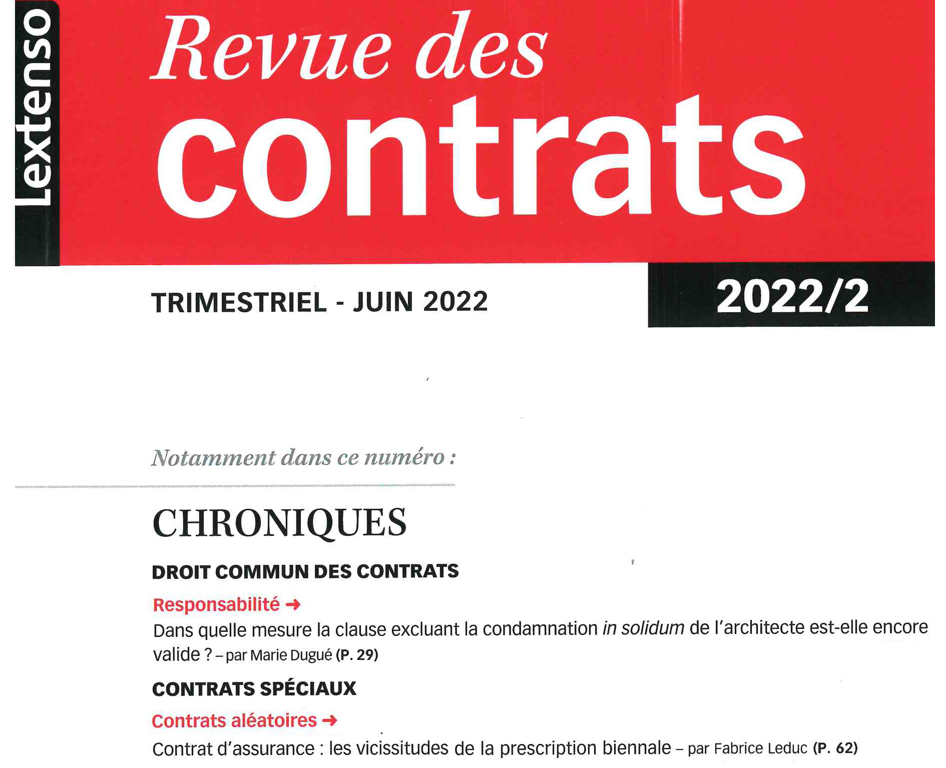 Revue des contrats n°2/2022