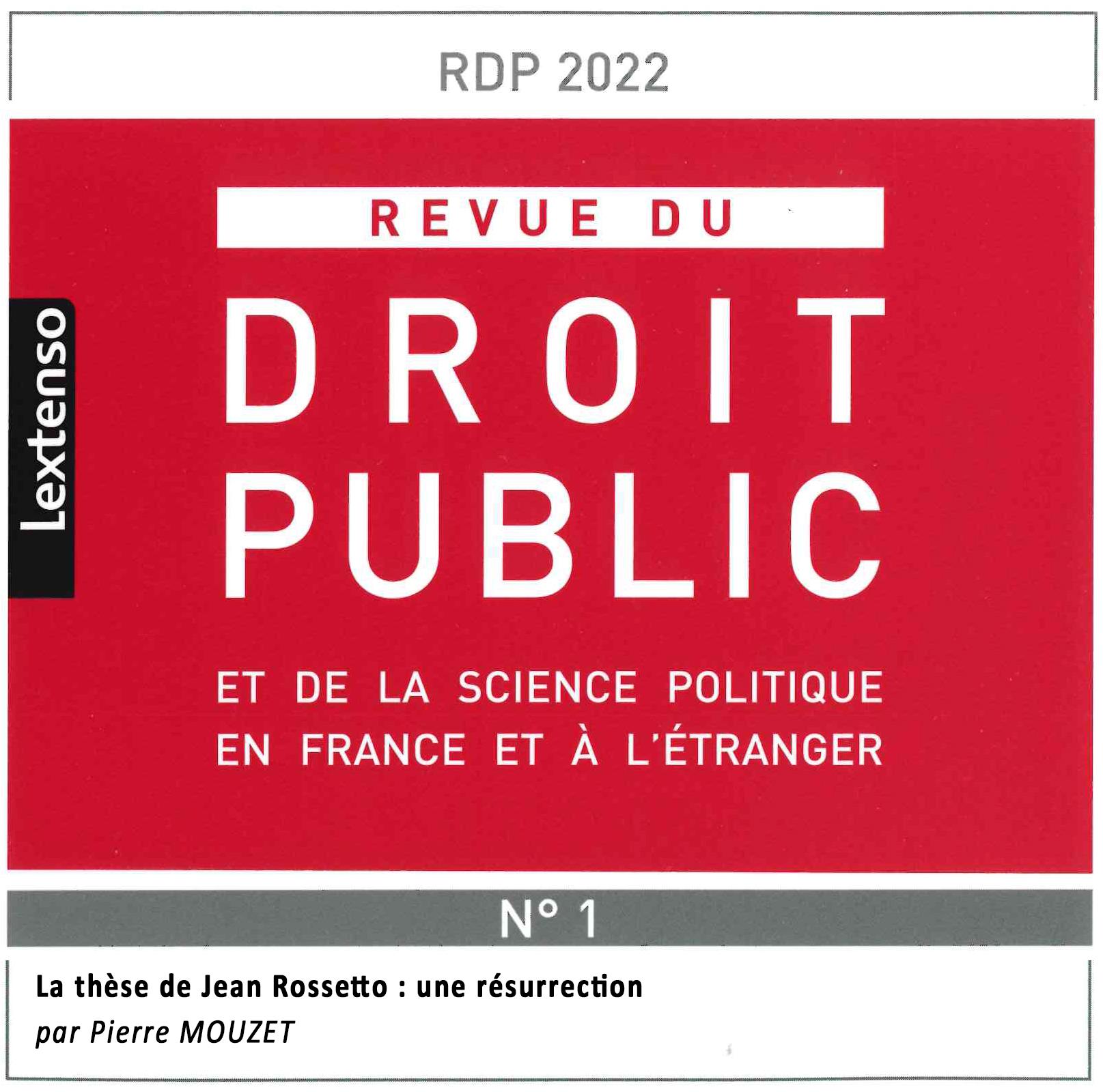 Revue du droit public et de la science politique en France et à l’étranger n°1 – 2022