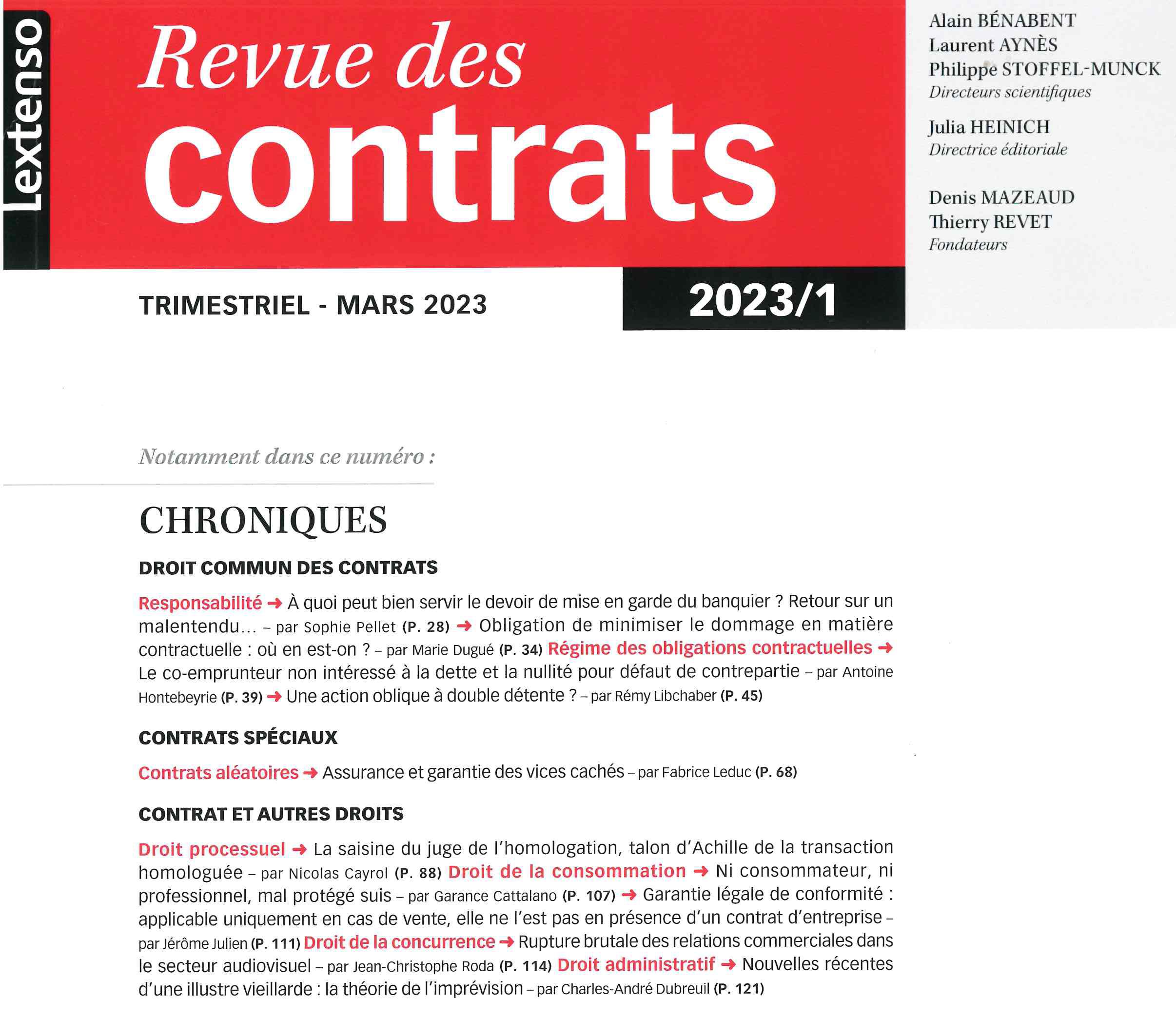 Revue des contrats n°1/2023