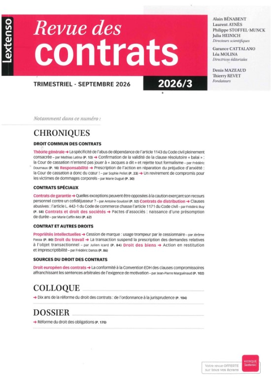 Revue des contrats n°3 septembre 2026