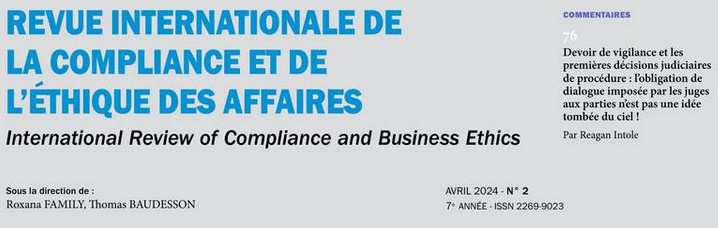 Revue internationale de la compliance et de l’éthique des affaires n°2 avril 2024